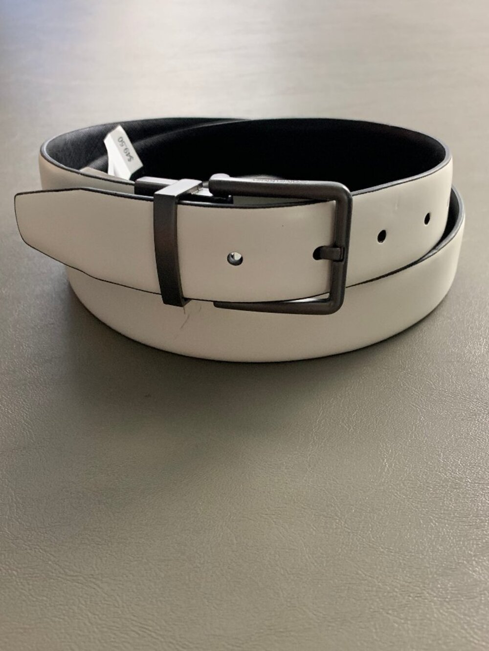 Calvin Klein Men's Reversible Textured Dress Belt, White to Black, Large 38-40